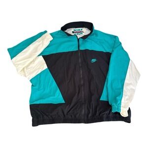 VTG Nike Windbreaker Jacket 4X Color Block Teal Black White 80s 90s Track 4XL